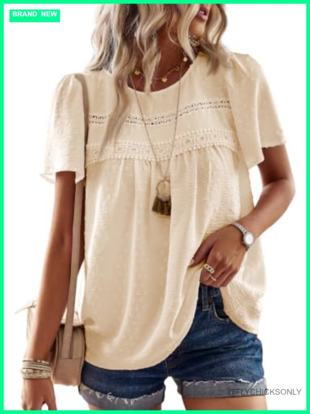 Womens Crochet Lace Boho Blouse Swiss Dot Pom Pom Loose Fit Tunic Top